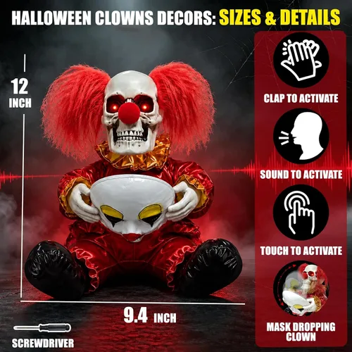 Vista 2 de Decoración animatrónica de Halloween payaso rasgando cara para casa