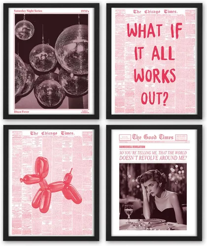 Vista 10 de NaZaUK Decoración de Póster de Neoyorquinos Trendy Preppy, Impresiones de Arte de Pared Estético Funky, Arte de Pared de Periódico con Bola de Disco