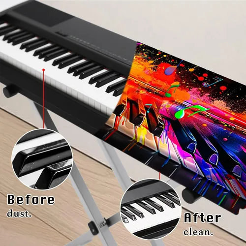 Vista 5 de Nuxovilar Cubierta elástica de 88 teclas para teclado y piano, a prueba de polvo, seda de leche elástica con neón, patrón de teclas de teclado