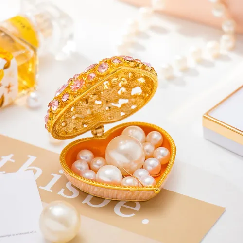 Vista 4 de QIFU Caja de baratija esmaltada en forma de corazón adorable rosa, joyero único para mostrar el anillo, pendiente