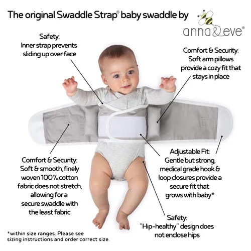 Vista 3 de Banda Anna & Eve para envolver brazos de bebé, S, Agua (Aqua) 100% Cotton, Comfortable and Secure, No Overheating, Original Arms Only, Adjustable