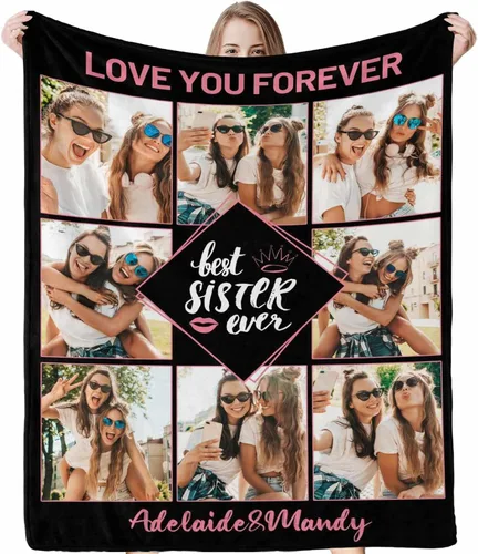 Vista 19 de InterestPrint Regalos para hermanas de hermana manta con collage de fotos, mantas de fotos personalizadas para hermanas, mejores amigas, mujeres