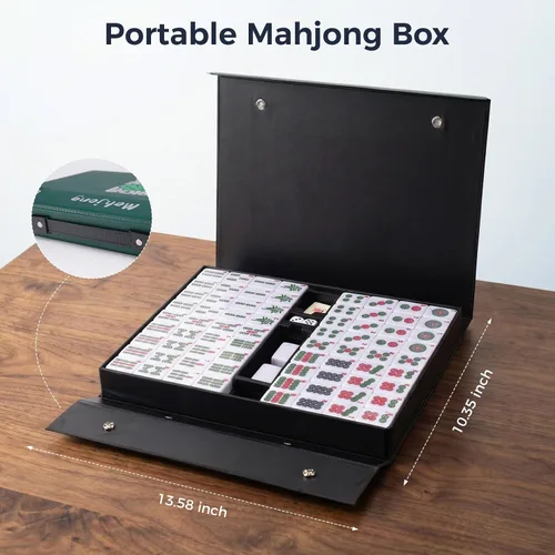 Vista 5 de Pycoal 146PCS Mahjong chino tradicional sistema, 1.4 '' melamina Mahjong Verde