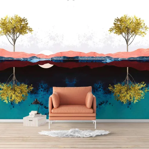 Vista 15 de SIGNFORD - Mural de pared de estilo nórdico con papel tapiz de paisaje natural extraíble para dormitorio o sala de estar.