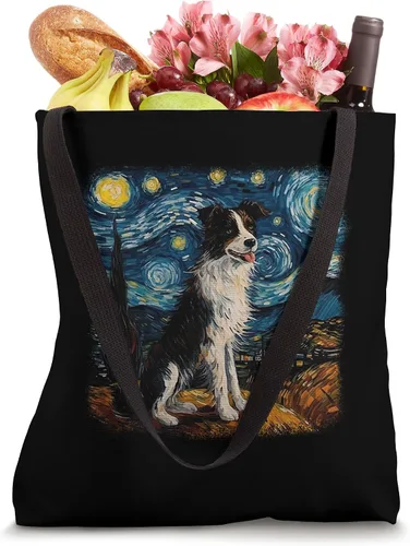Vista 4 de Perro en la noche estrellada van gogh Border Collie Tote Bag