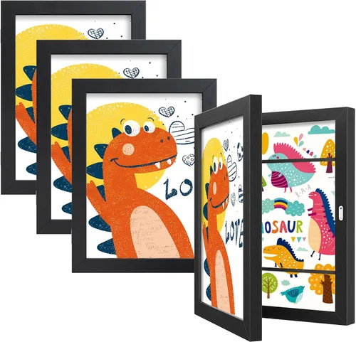 Vista 15 de BAIJIALI Marcos de arte negros para obras de arte infantiles, apertura frontal con capacidad para 150 dibujos, manualidades 3D, 2 paquetes de 8.5 x