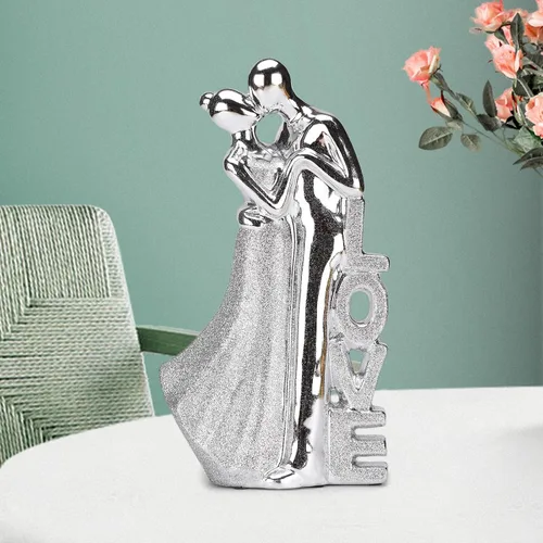 Vista 7 de Baile de cerámica besando amantes estatua pareja amor escultura moderna hogar sala de estar oficina estantería escritorio decoración plata TQGJNY44