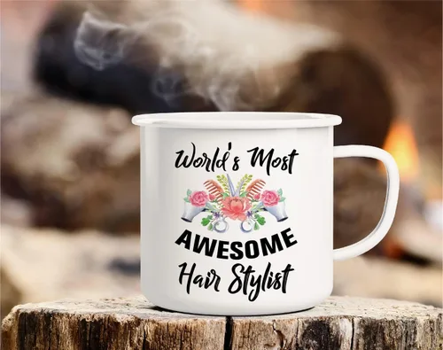 Vista 3 de Retreez World's Most Awesome Hairstylist Hairdresser - Taza de café esmaltada de acero inoxidable de 16 onzas, divertido sarcasmo, regalo