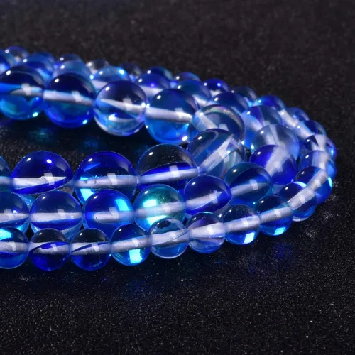 Vista 2 de 48 piedras preciosas redondas de ángel azul Aura de 0.315 pulgadas (0.315 in) pulidas, cuentas sueltas de piedra lisa suelta de cuarzo para hacer