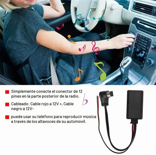 Vista 2 de Adaptador Bluetooth para automóvil, adaptador AUX Bluetooth ABS negro para audio para automóvil, módulo estéreo de enchufe de repuesto, adaptador