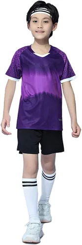Vista 4 de LUCKYLUAN Conjunto de calcetines y pantalones cortos de fútbol para niños, uniforme deportivo de fútbol para niños y niñas