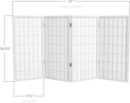 Vista 8 de Biombo portátil simple de 3 pies Biombo Shoji para dividir una cuarto, clásico diseño japonés, 4 tamaños y 6 colores, Madera, Blanco