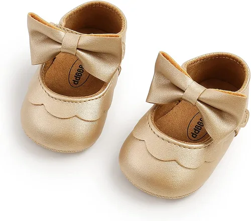 Vista 5 de QWZban Zapatos planos Mary Jane con Bownot antideslizante suela suave de piel sintética para recién nacidos, bebés, primeros caminantes