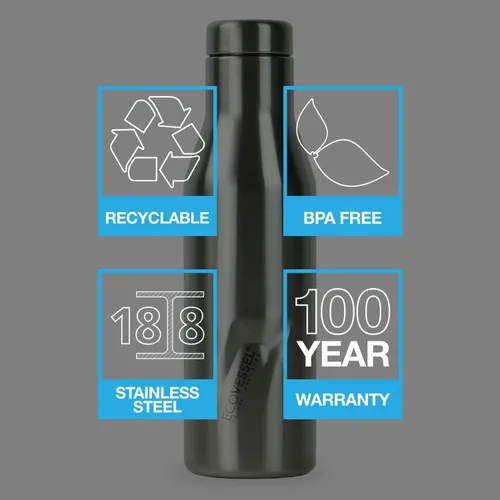 Vista 3 de EcoVessel Aspen TriMax - Botella de agua y vino de acero inoxidable aislada al vacío, 16 onzas, 25 onzas Polvo de oro