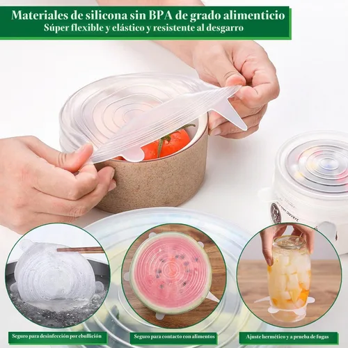 Vista 3 de Tapas elásticas de silicona, paquete de 12 tapas de silicona reutilizables para almacenamiento de alimentos, cubiertas de silicona sin BPA