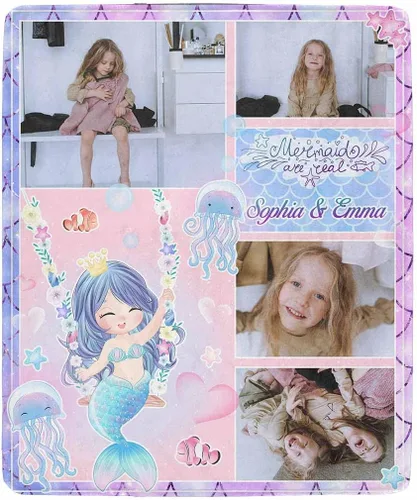 Vista 10 de Artsadd Manta facial personalizada de princesa para niñas, personalizada con cara de niños, manta personalizada para niños, nombre de foto de bebé