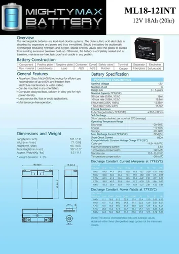 Vista 6 de Mighty Max Battery Batería de repuesto INT de 12V 18AH compatible con Interstate DCM0018