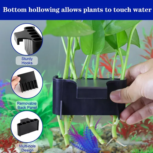 Vista 3 de Soporte para plantas de acuario,Sostenedor de plantas de tanque de peces de plástico,Taza colgante de plantador de acuario para plantas vivas