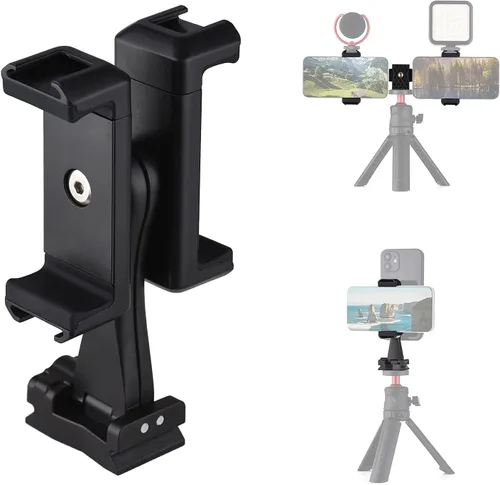 Vista 7 de Andoer AD-04 Soporte de trípode universal para teléfono con soportes para teléfono duales Abrazadera horizontal vertical para teléfono 4 Soporte