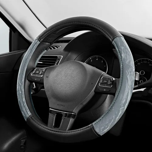 Vista 8 de PIC AUTO Funda para volante, protector de volante de automóvil de cuero de grano de seda, agarre cómodo, universal de 14.5 a 15.5 pulgadas