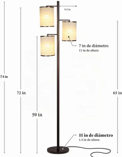Vista 3 de Brightech Liam - Lámpara de árbol alto con pantalla de linterna asiática para salas de estar y oficinas, lámpara de pie con 3 bombillas LED