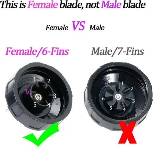 Vista 5 de Cuchilla de repuesto para licuadora hembra de 6 aletas y vasos de 24 onzas compatibles con licuadoras Ninja Auto iQ.