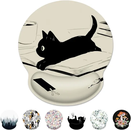 Vista 22 de Alfombrilla de mouse ergonómica con soporte de muñeca, alfombrilla de mouse estética de gato negro con reposamuñecas, alfombrilla de mouse