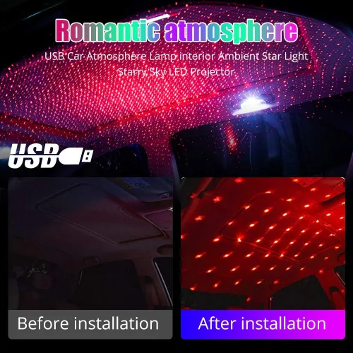 Vista 3 de HONLEEX - Proyector USB de luz nocturna para techo, LED, compacto, rojo, paquete de 1