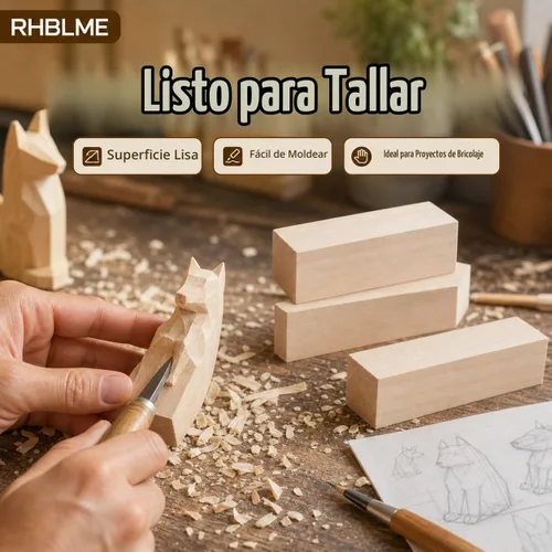 Vista 5 de RHBLME 40 bloques de tallado de tilo, bloques de madera sin terminar de 4 x 1 x 1 pulgada para tallar, cubos de madera maciza suave para tallar