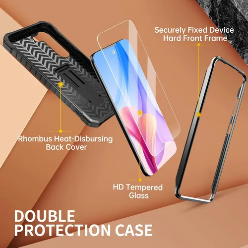 Vista 6 de FITO Funda para Samsung Galaxy S23, doble capa a prueba de golpes resistente para Samsung S23 con protector de pantalla, soporte integrado (negro)