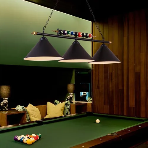 Vista 6 de Lámpara de mesa de billar de 3 luces, iluminación colgante retro vintage para isla de cocina, lámpara industrial moderna de pantalla negra mate