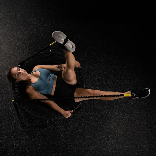 Vista 8 de JumpSport 350 PRO - Trampolín de fitness resistente para interiores, 39 pulgadas, 36 cordones elásticos EnduroLast de alta calidad, rebote