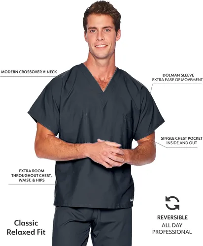 Vista 2 de Landau Essentials Unisex Relaxed Fit 1-Pocket V-Neck Scrub Top 7502
