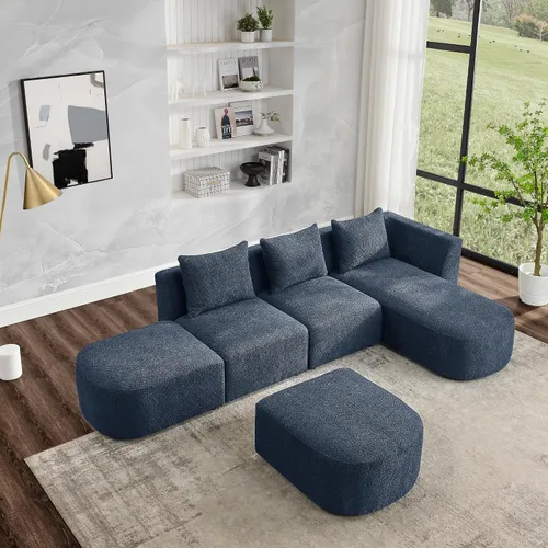 Vista 36 de Quarte Sofá seccional en forma de U, sofá modular con dos asientos individuales, dos sillas, combinación de bricolaje, tela de hilo en bucle Beige/5
