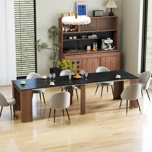 Vista 10 de Mesa de comedor extensible para hasta 12 personas de 20 a 119 pulgadas, grano de madera
