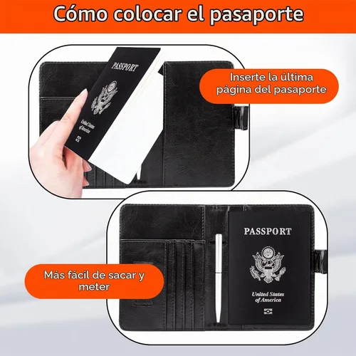 Vista 9 de WALNEW Soporte de pasaporte para viajes, billetera de pasaporte RFID Negro