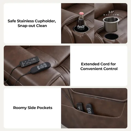 Vista 6 de CHITA Silla reclinable eléctrica para personas mayores con masaje y calor, silla reclinable grande de piel auténtica con soportes para tazas