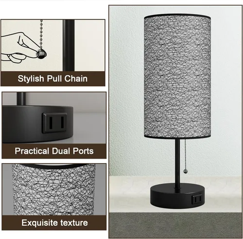 Vista 3 de Lámpara de mesa YIDPU para dormitorio, lámpara de mesita de noche para cabecera con tomas de corriente AC, lámpara de escritorio LED ajustable de 3