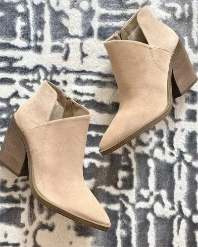 Vista 5 de Botas de tobillo para mujer con corte en V, puntera puntiaguda, tacón grueso, cremallera lateral, botas Chelsea