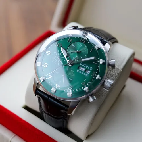 Vista 2 de OBLVLO IM-MUT - Reloj de pulsera para hombre, multifuncional, automático, luminoso, correa de cuero, mecánico, impermeable, reloj de moda