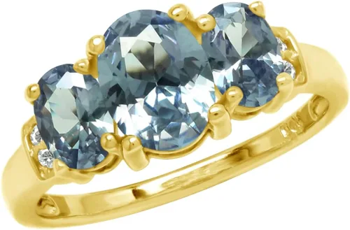 Vista 5 de Silvershake Anillo de Declaración Clásico de 3 Piedras de Forma Ovalada con Gemas de Piedra Natal de Plata Esterlina 925 Chapado en Oro Blanco o Oro