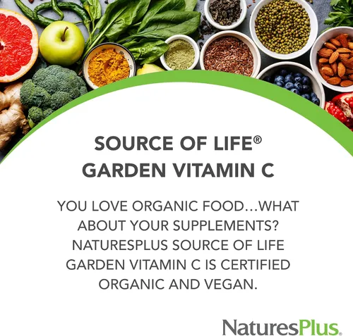Vista 3 de NaturesPlus Source of Life Garden Vitamina C - 60 cápsulas - Apoyo al sistema inmunológico - Certificado USDA orgánico, sin OMG, vegano, sin gluten