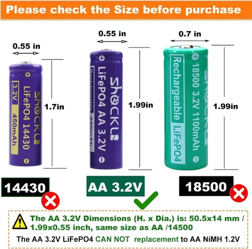 Vista 5 de Shockli - Batería solar Shockli AA 3.2V LiFePo4 650mAh, pilas solares recargables AA de 3.2 voltios para luz de jardín al aire libre