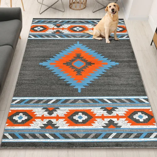 Vista 29 de YHSF South West - alfombra nativa americana del suroeste, fácil de limpiar, gruesa, suave y duradera, alfombra tribal inspirada en indios americanos