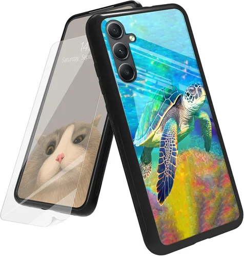 Vista 43 de Funda para Samsung Galaxy A12 5G con protector de pantalla, parte trasera de vidrio templado + TPU de silicona suave que absorbe los golpes