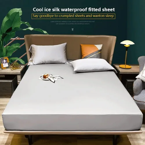 Vista 2 de Protector de colchón de satén impermeable para cama Super King con bolsillo profundo de hasta 11.81 pulgadas, tamaño Queen, King, Super King Azul