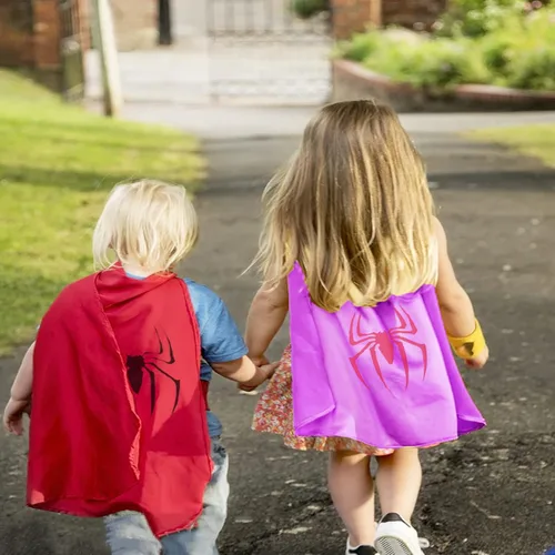 Vista 5 de Dajiahao Superhero Capes for Kids 4-10 Year Double Side Superhero Costume Cosplay Dress Up Cape for Boy Birthday Party Gifts