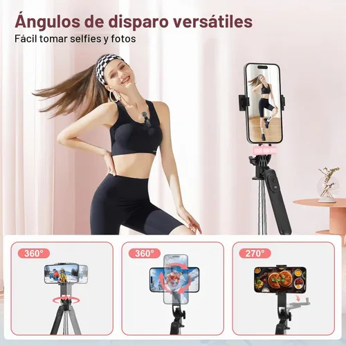 Vista 4 de Kit de vlogging de 70 pulgadas, trípode de metal para selfie stick para trípode con micrófono rosa