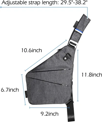 Vista 2 de NIID FINO - Bolsa cruzada para hombre, ligera, flexible, resistente al agua, antirrobo, mochila de hombro para viajes, Gris (mano derecha), Mochilas