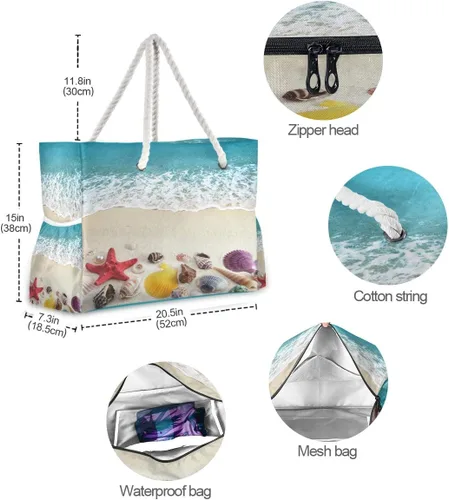 Vista 4 de Bolsas de playa grandes de lona, bolsa de hombro, Sealives, Sea World, bolsas resistentes al agua para gimnasio, viajes diarios